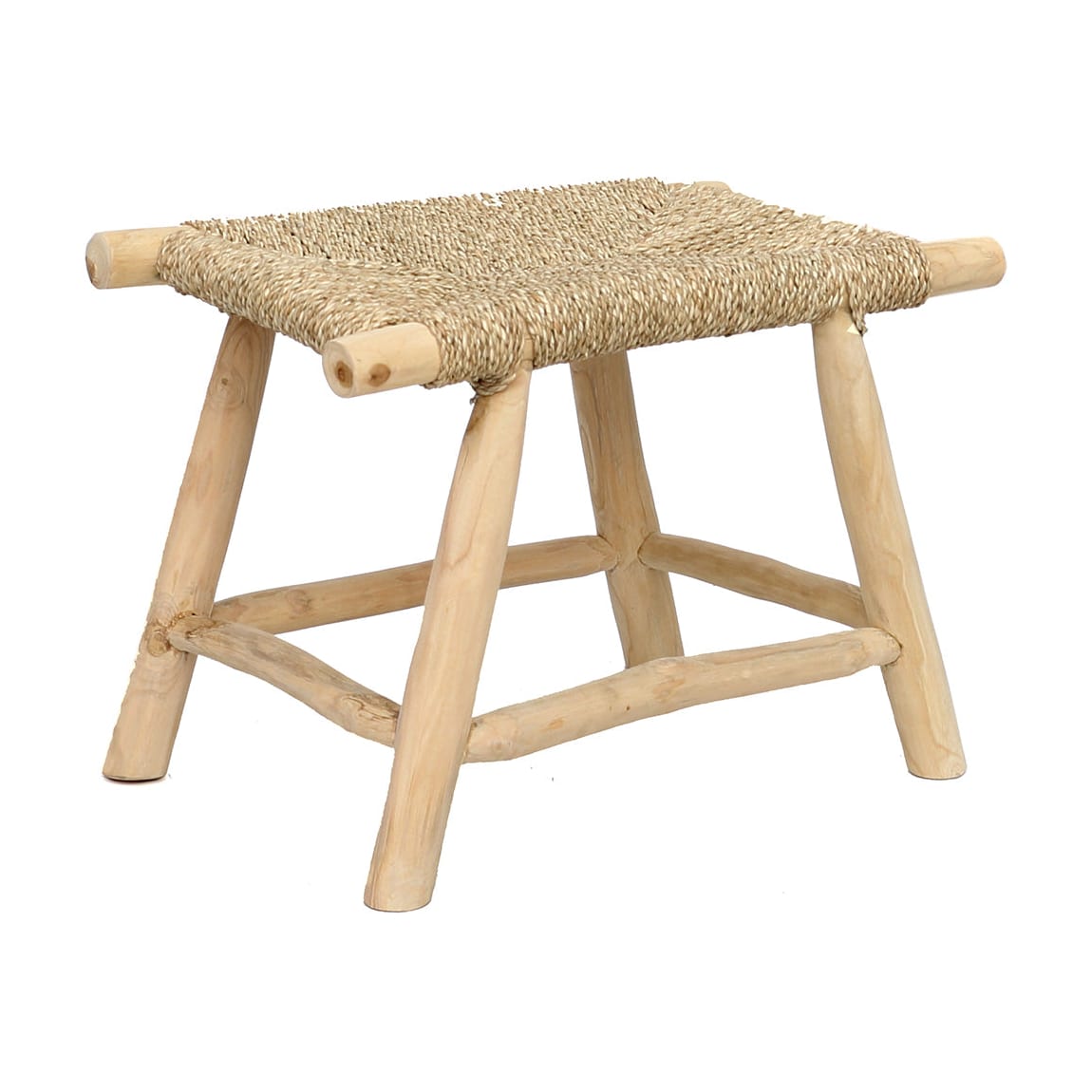 Banc en jonc de mer tressé naturel beige 60x40x45cm Porto - Bazar Bizar