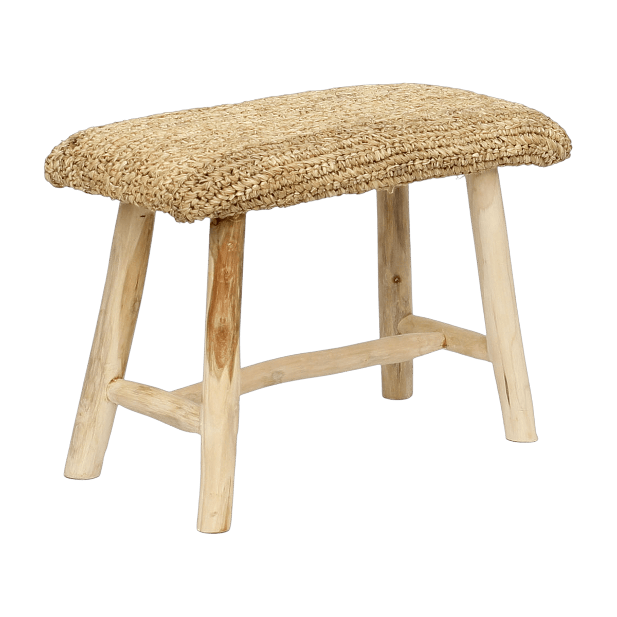 Banc en teck massif et raffia naturel beige 60x28x45cm Raffia - Bazar Bizar - The Cool Republic
