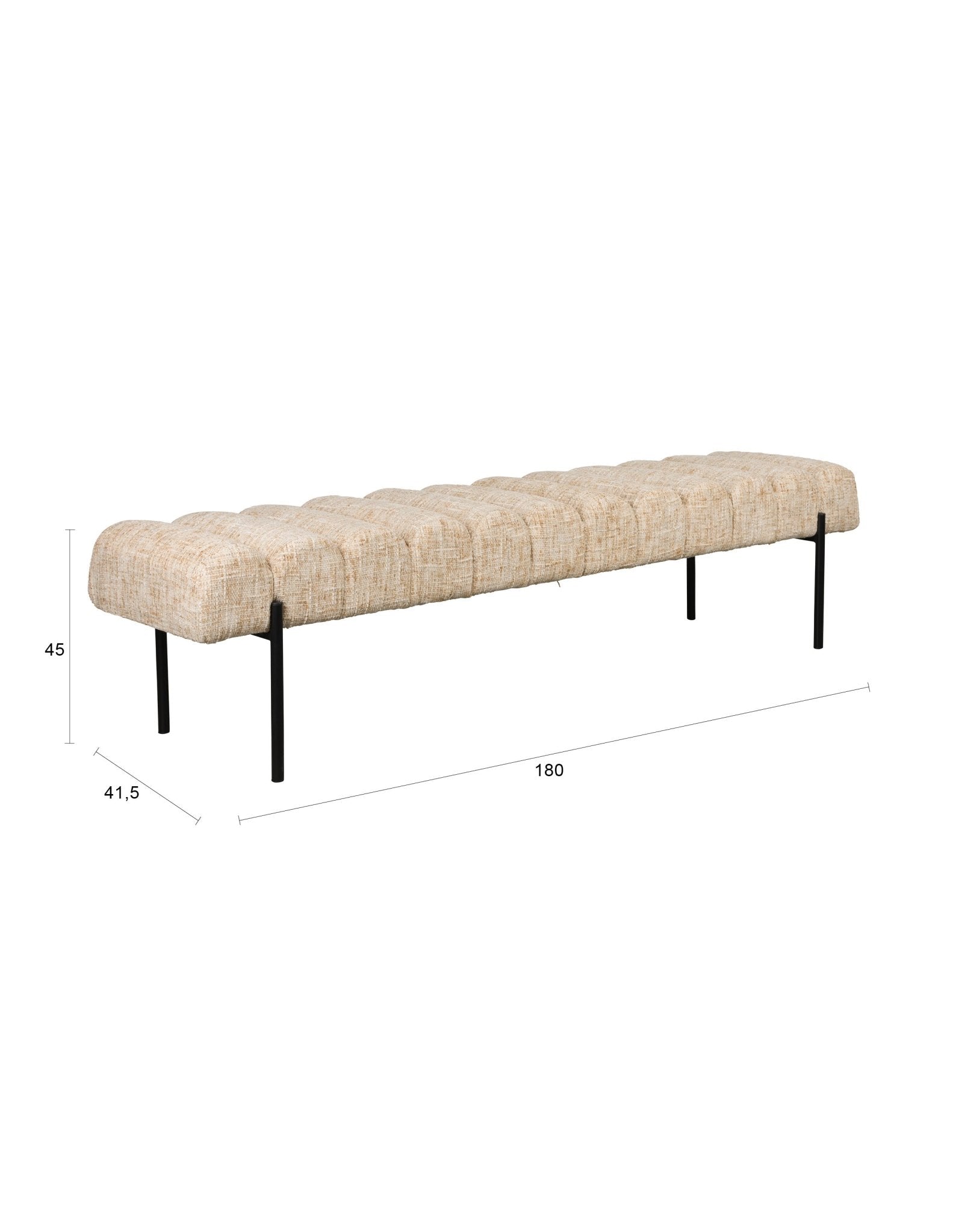 Beige Stoff- und schwarzer Stahlbank 180 x 41,5 x 45 cm Varen