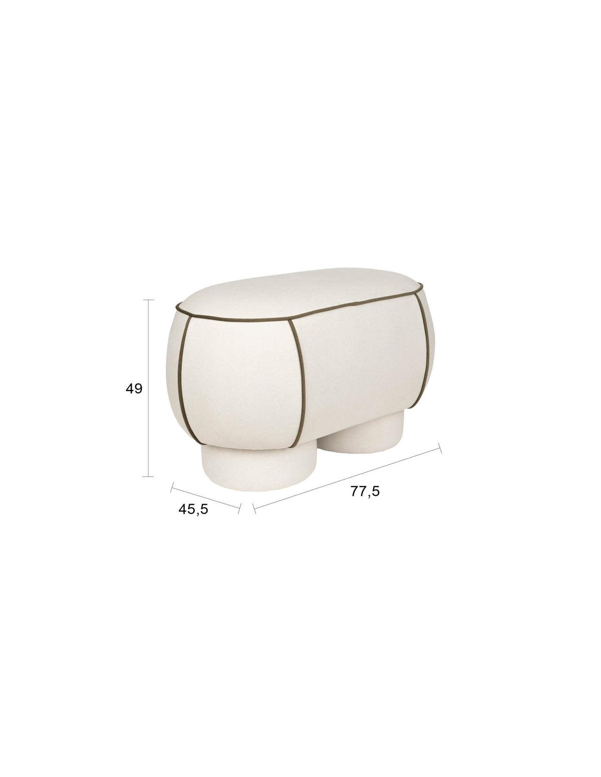 Banc ovale rétro en tissu blanc 77,5x45,5cm Luma - The Cool Republic - The Cool Republic