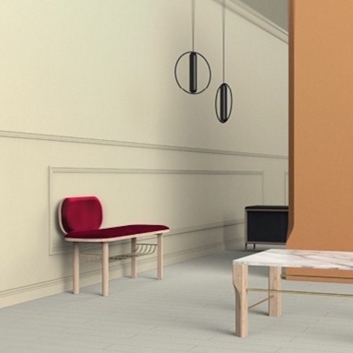 Banc velours rouge avec dossier Eustache - Hartô - The Cool Republic