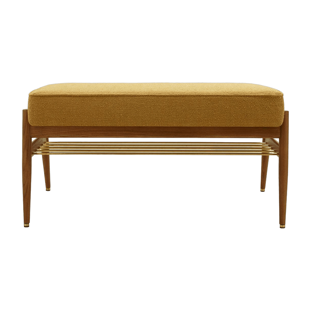 Banquette en tissu bouclé moutarde et bois de frêne foncé 90 Fox 90 - 366 Concept - The Cool Republic