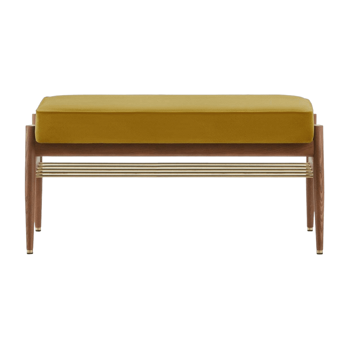 Banquette en velours brillant moutarde et bois de frêne foncé 90 Fox 90 - 366 Concept - The Cool Republic