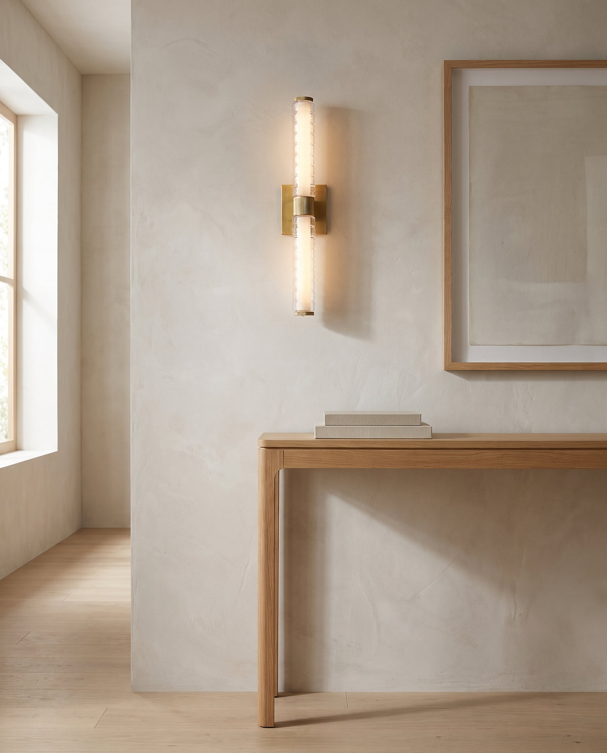 Applique de salle de bain en laiton laiton vieilli 11x62cm Castor - Hudson Valley Lighting en situation