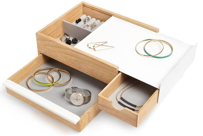 Boîte à bijoux en bois naturel et métal Stowit - Umbra - The Cool Republic