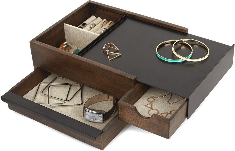 Boîte à bijoux en noyer et métal Stowit - Umbra - The Cool Republic