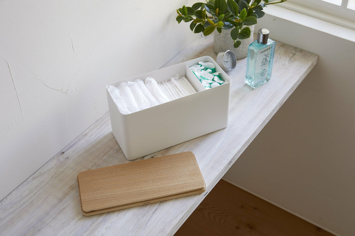 Boîte de rangement en acier blanc et contreplaqué Rin - Yamazaki - The Cool Republic
