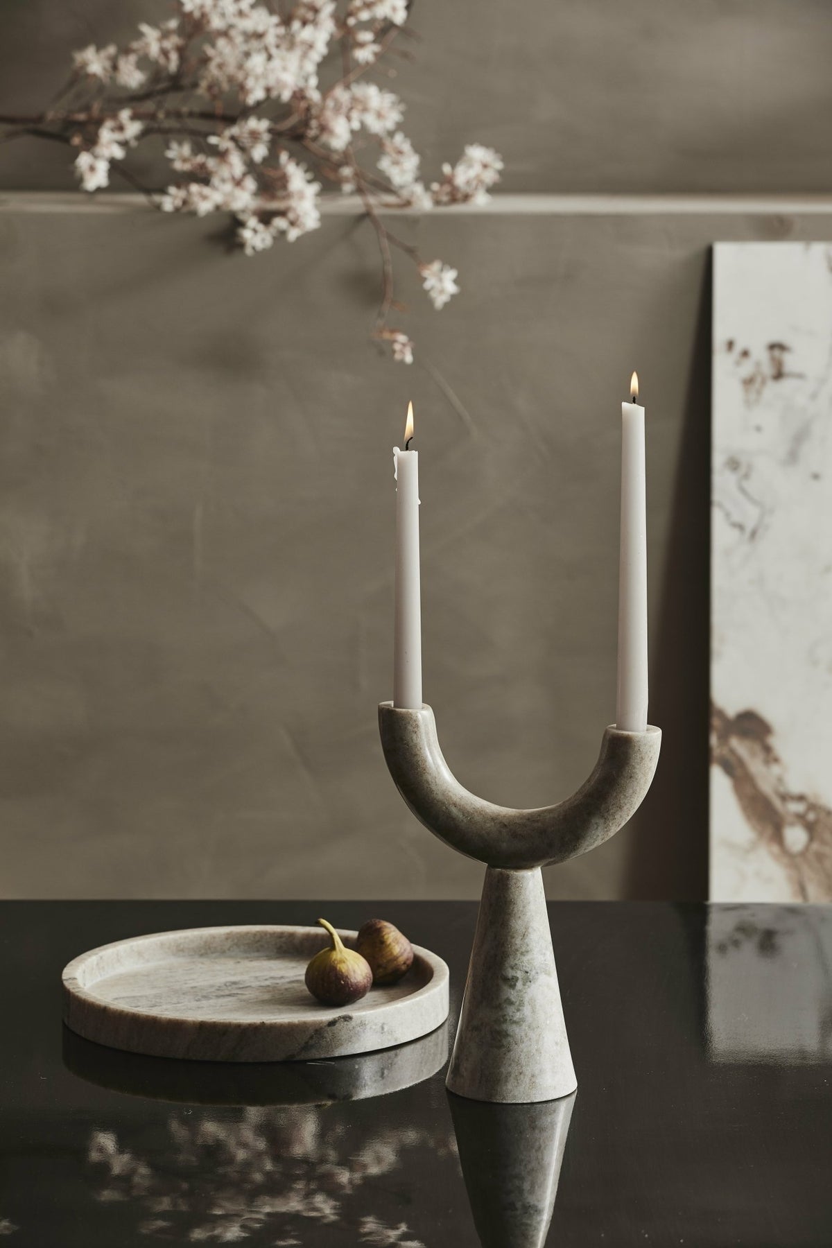Candlestick 2 candles in marbre beige 26, 5 cm Rif - Nordal - The Cool Republic