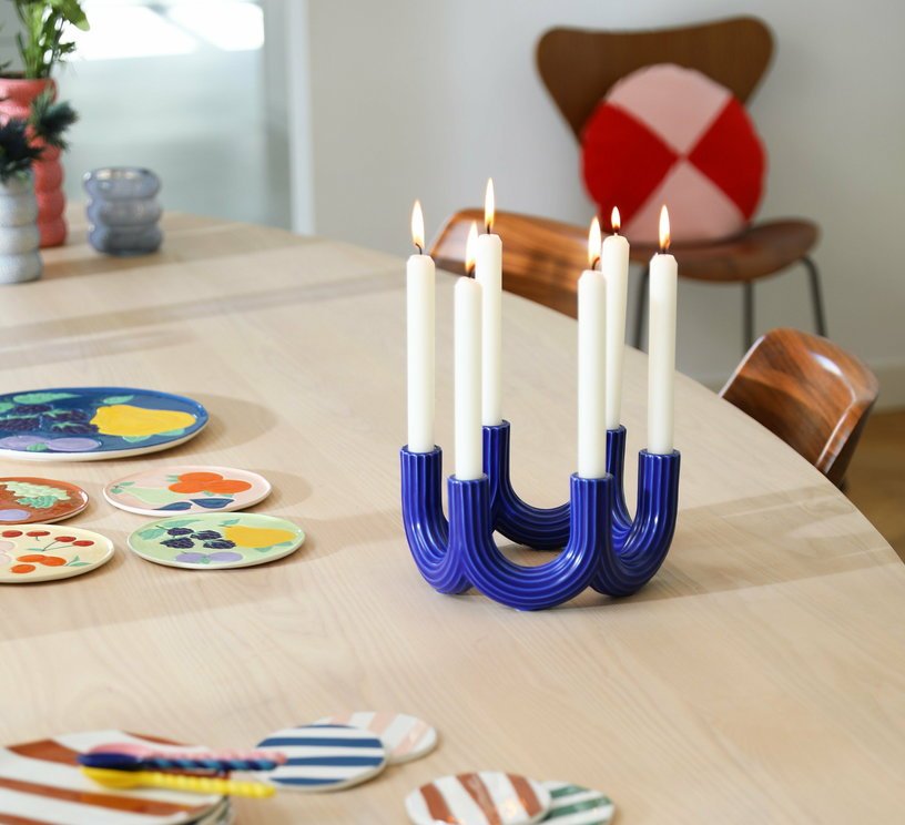 Bougeoir en dolomite bleu 23,5 cm Churros - &Klevering - The Cool Republic