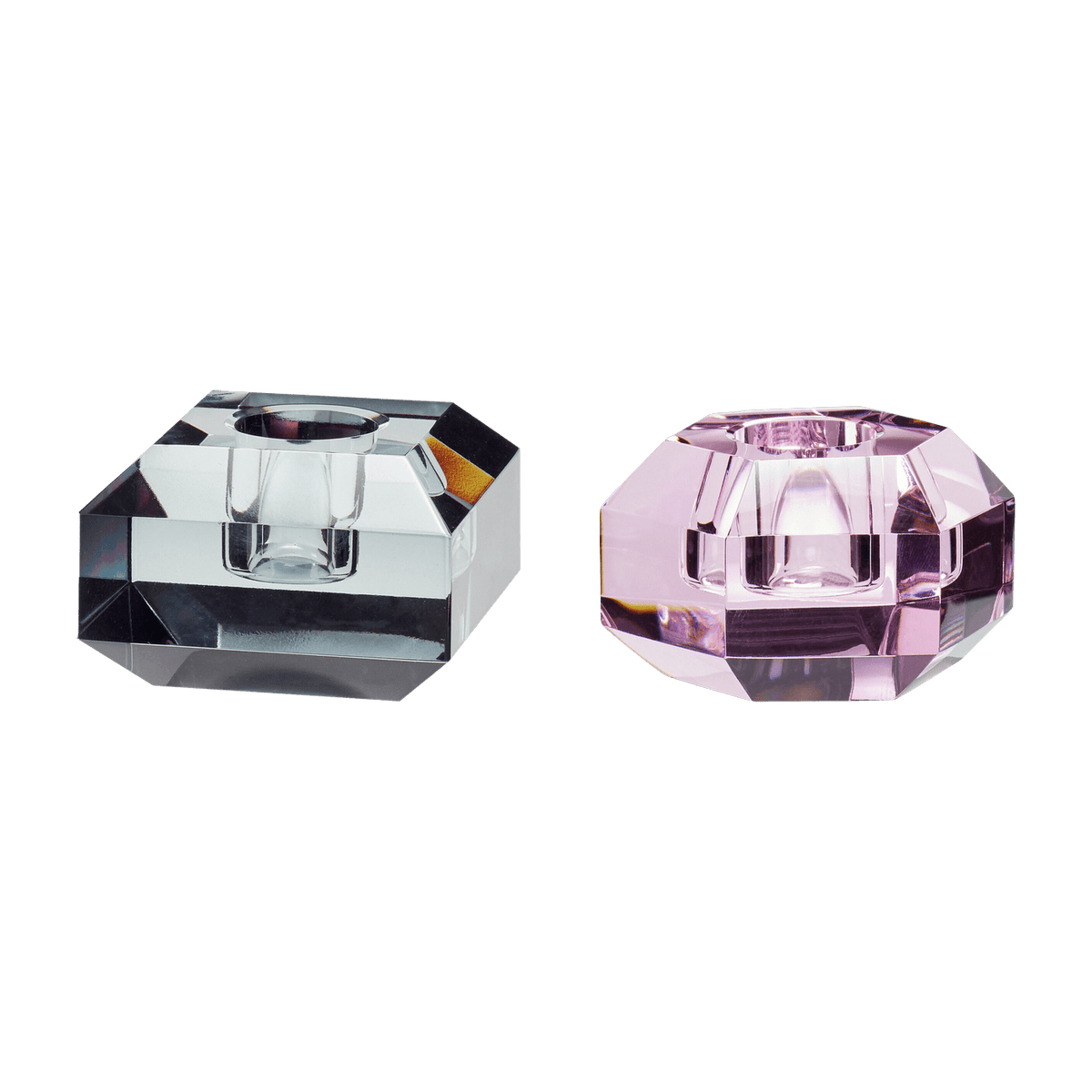 Bougeoirs en cristal rose et fumé (lot de 2) Gem - Hübsch - The Cool Republic