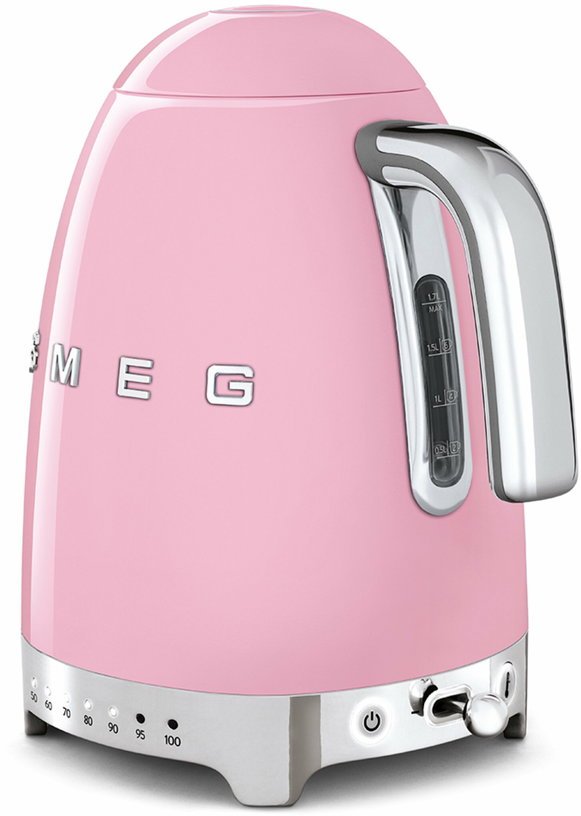 Bouilloire avec réglage de température rose 1,7 L Années 50 - Smeg - The Cool Republic