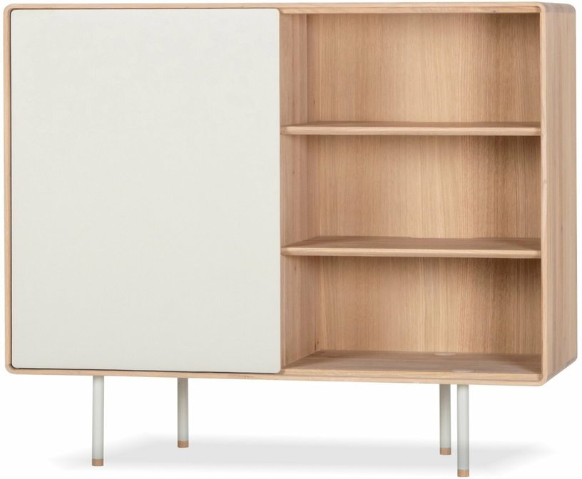 Buffet avec porte en chêne blanchi huilé et linoléum gris 45 x 118 cm Fina - Gazzda - The Cool Republic