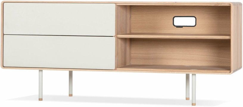 Buffet bas en chêne blanchi huilé et tiroirs en linoléum gris 45 x 150 cm Fina - Gazzda - The Cool Republic