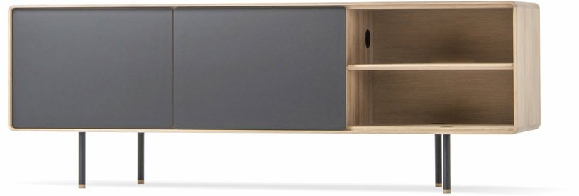 Buffet bas en chêne blanchi huilé et tiroirs en linoléum noirs 45 x 180 cm Fina - Gazzda - The Cool Republic