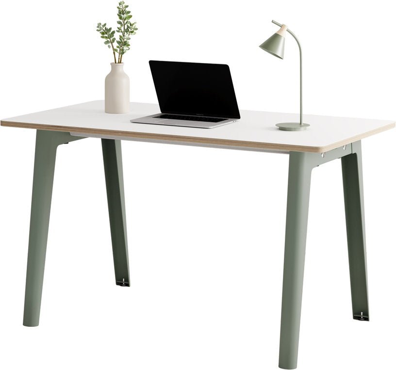 Bureau en stratifié blanc 130 x 70 cm piètements gris eucalyptus New Modern - Tiptoe - The Cool Republic
