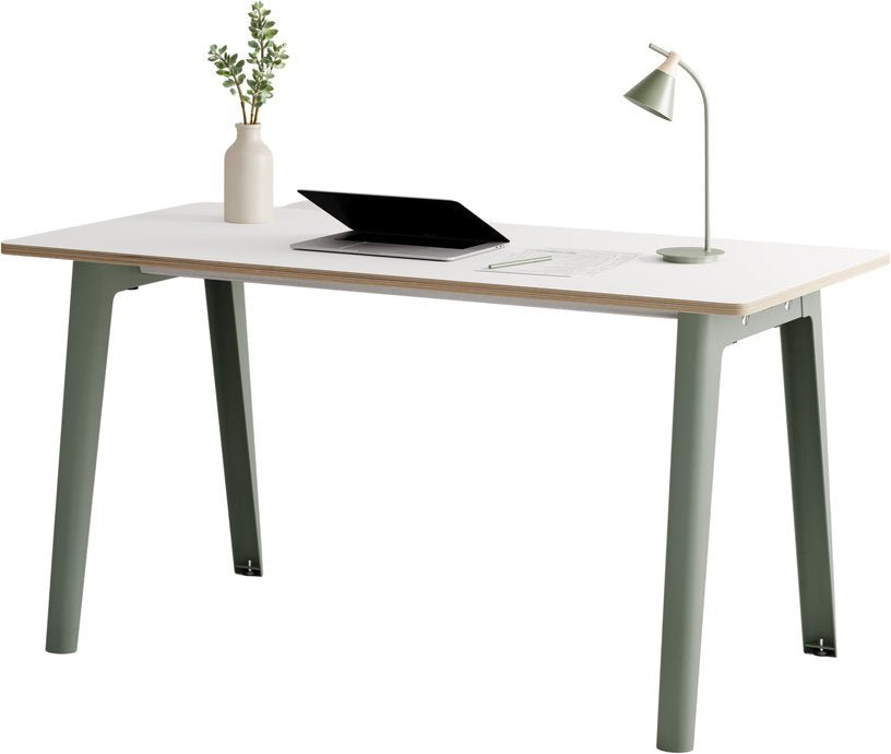 Bureau en stratifié blanc 150 x 70 cm piètements gris eucalyptus New Modern - Tiptoe - The Cool Republic