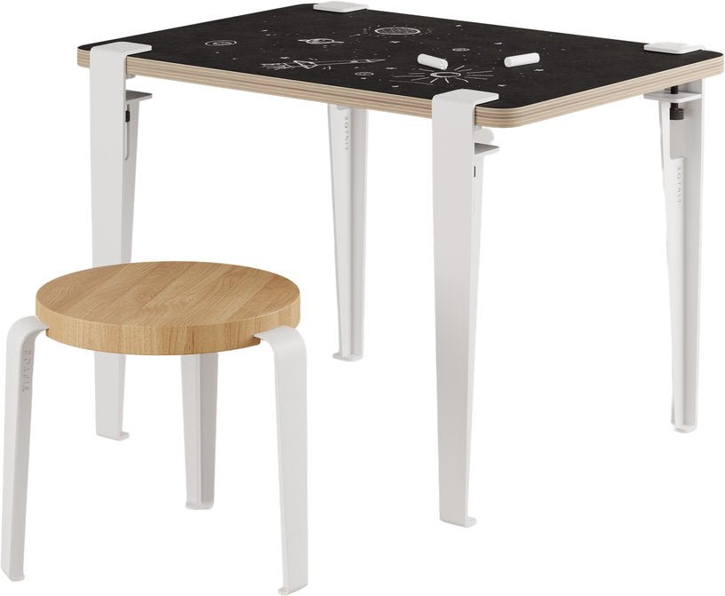 Bureau enfant blanc ardoise 70 x 50 cm Vice Versa et tabouret chêne blanc Mini Lou - Tiptoe - The Cool Republic