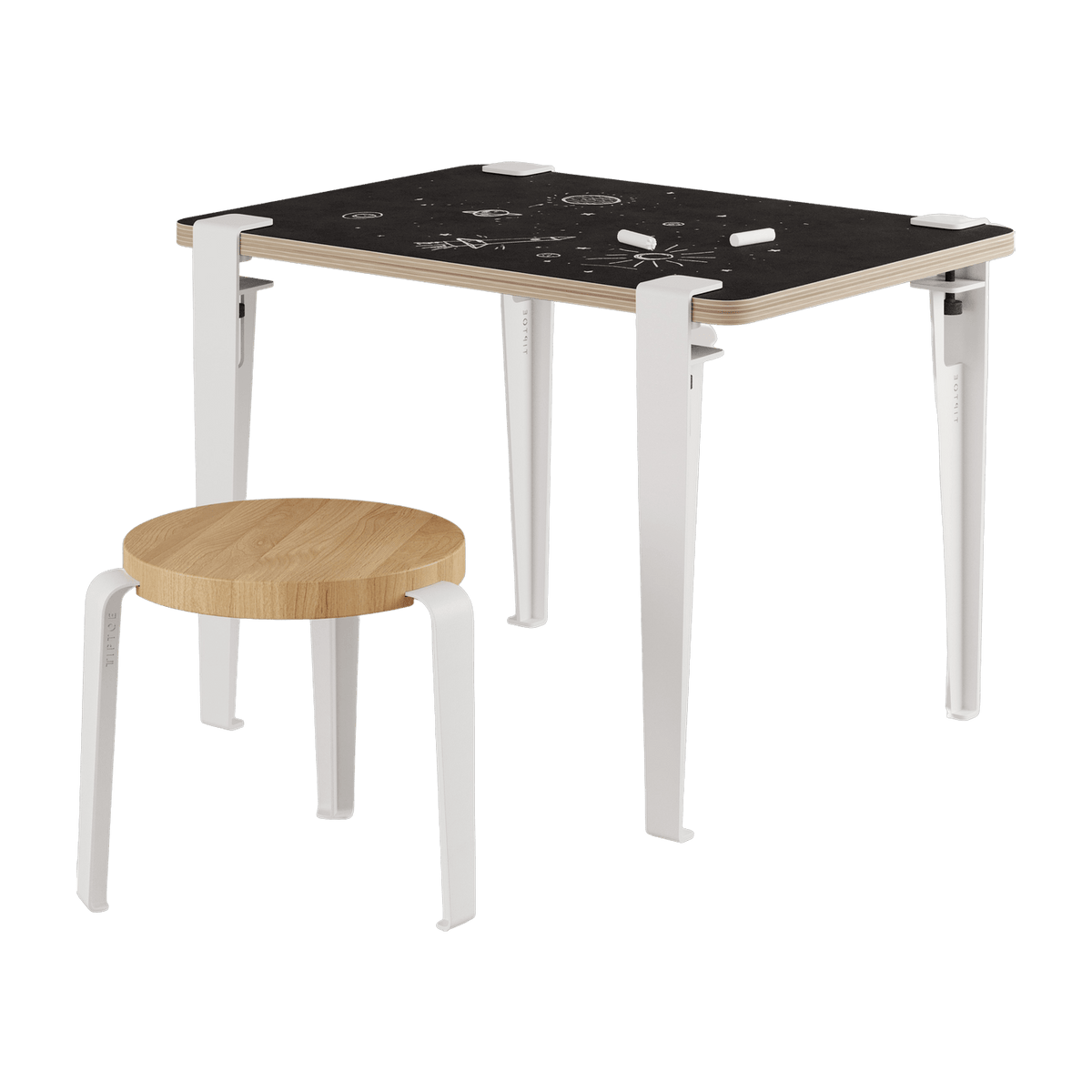 Bureau enfant blanc ardoise 70 x 50 cm Vice Versa et tabouret chêne blanc Mini Lou - Tiptoe - The Cool Republic
