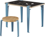 Bureau enfant blanc et bleu ardoise 70 x 50 cm Vice Versa et tabouret chêne bleu Mini Lou - Tiptoe - The Cool Republic