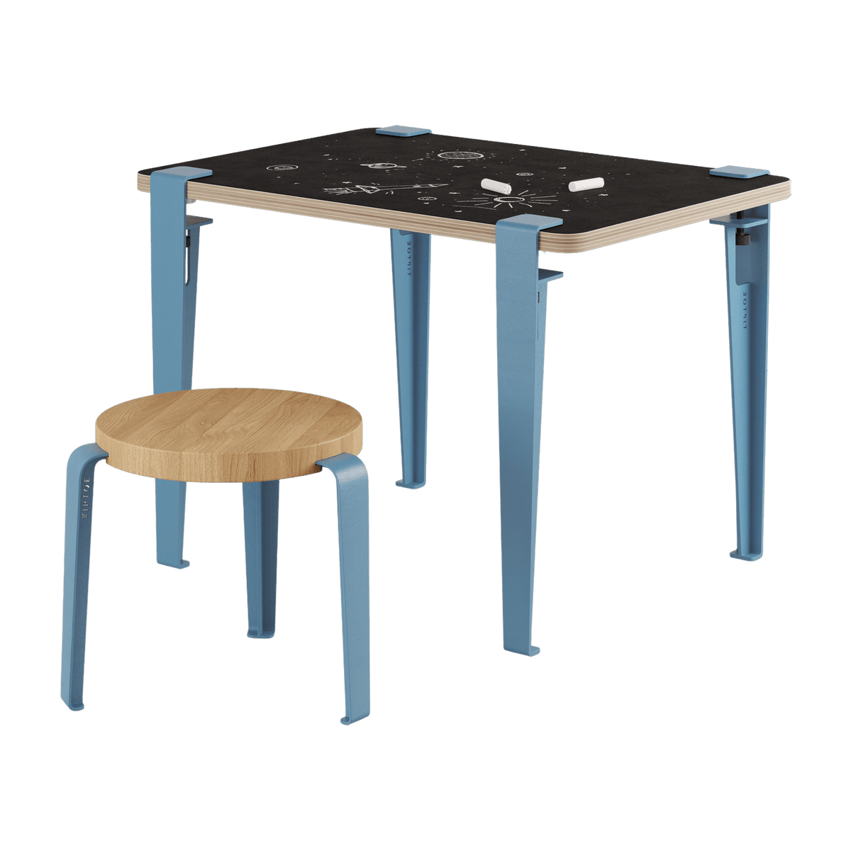 Bureau child white and blue slate 70 x 50 cm Vice Versa and blue oak stool Mini Lou - Tiptoe - The Cool Republic