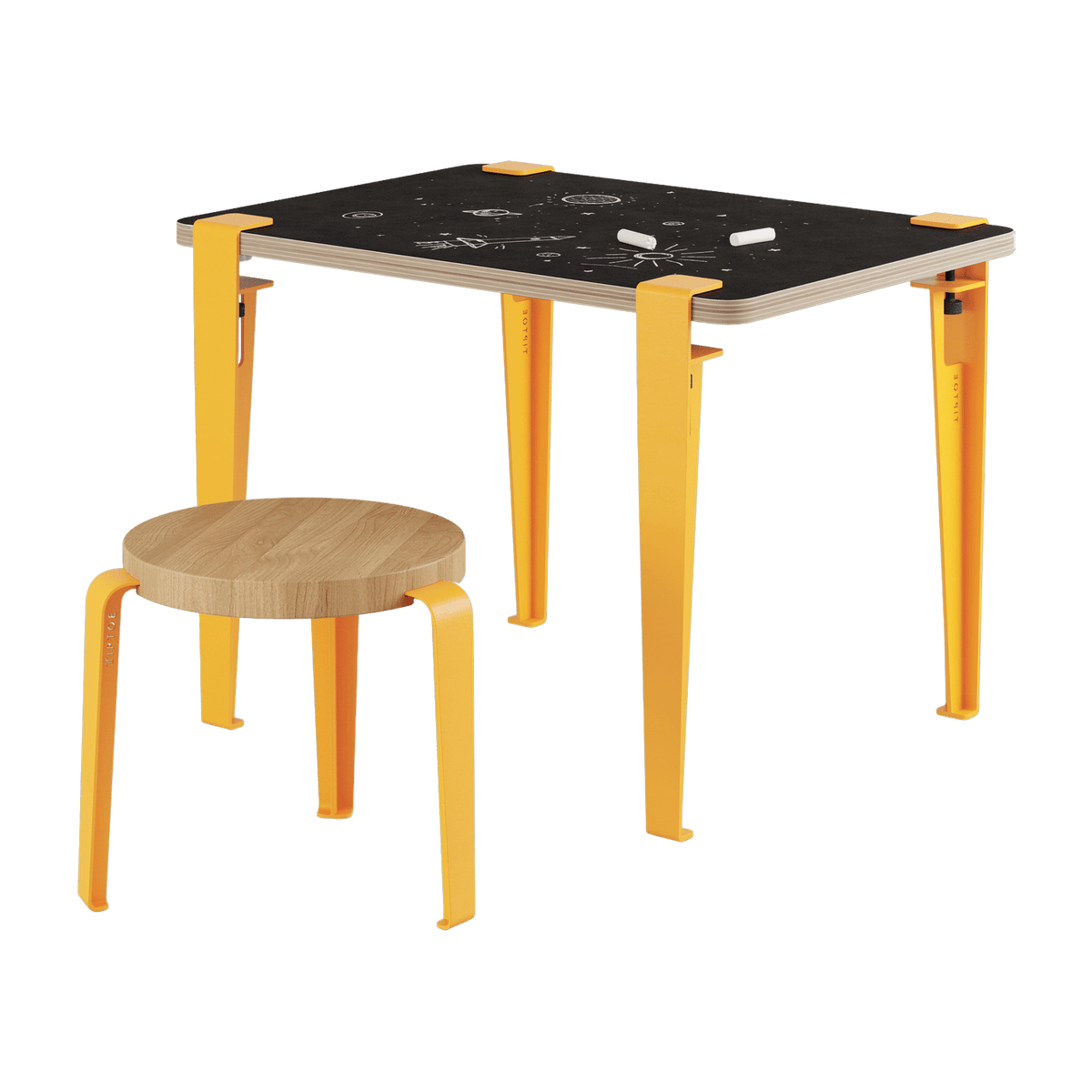 Bureau child white and yellow slate 70 x 50 cm Vice Versa and yellow oak stool Mini Lou - Tiptoe - The Cool Republic