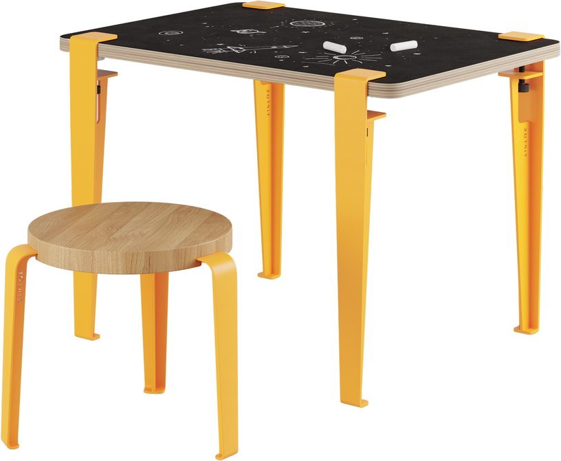 Bureau enfant blanc et jaune ardoise 70 x 50 cm Vice Versa et tabouret chêne jaune Mini Lou - Tiptoe - The Cool Republic
