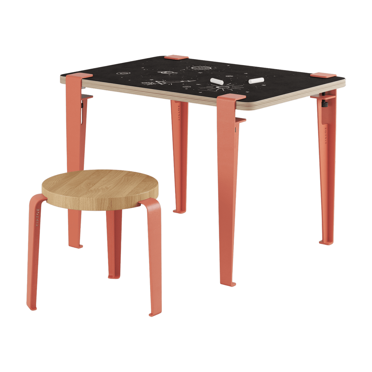 Bureau child white and pink slate 70 x 50 cm Vice Versa and stool oak pink Mini Lou - Tiptoe - The Cool Republic