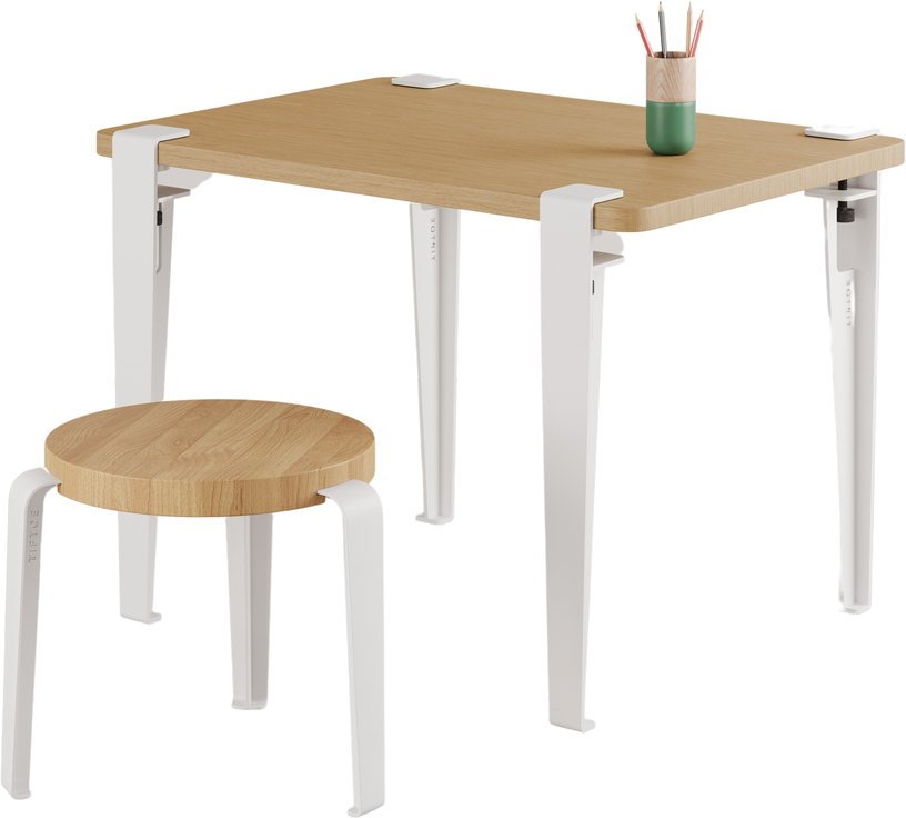 Bureau enfant en chêne 70 x 50 cm blanc Kids et tabouret blanc et chêne Mini Lou - Tiptoe - The Cool Republic