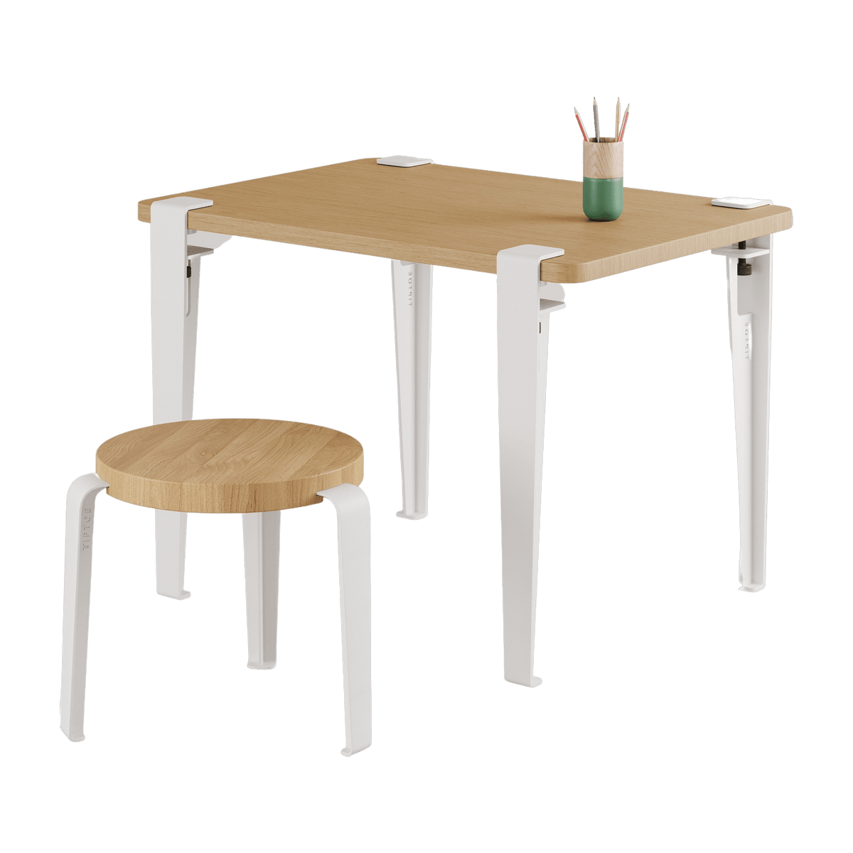 Bureau enfant en chêne 70 x 50 cm blanc Kids et tabouret blanc et chêne Mini Lou - Tiptoe - The Cool Republic
