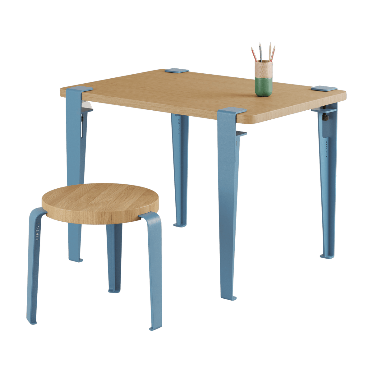 Bureau oak child's chair 70 x 50 cm blue Kids and stool blue and oak Mini Lou - Tiptoe - The Cool Republic