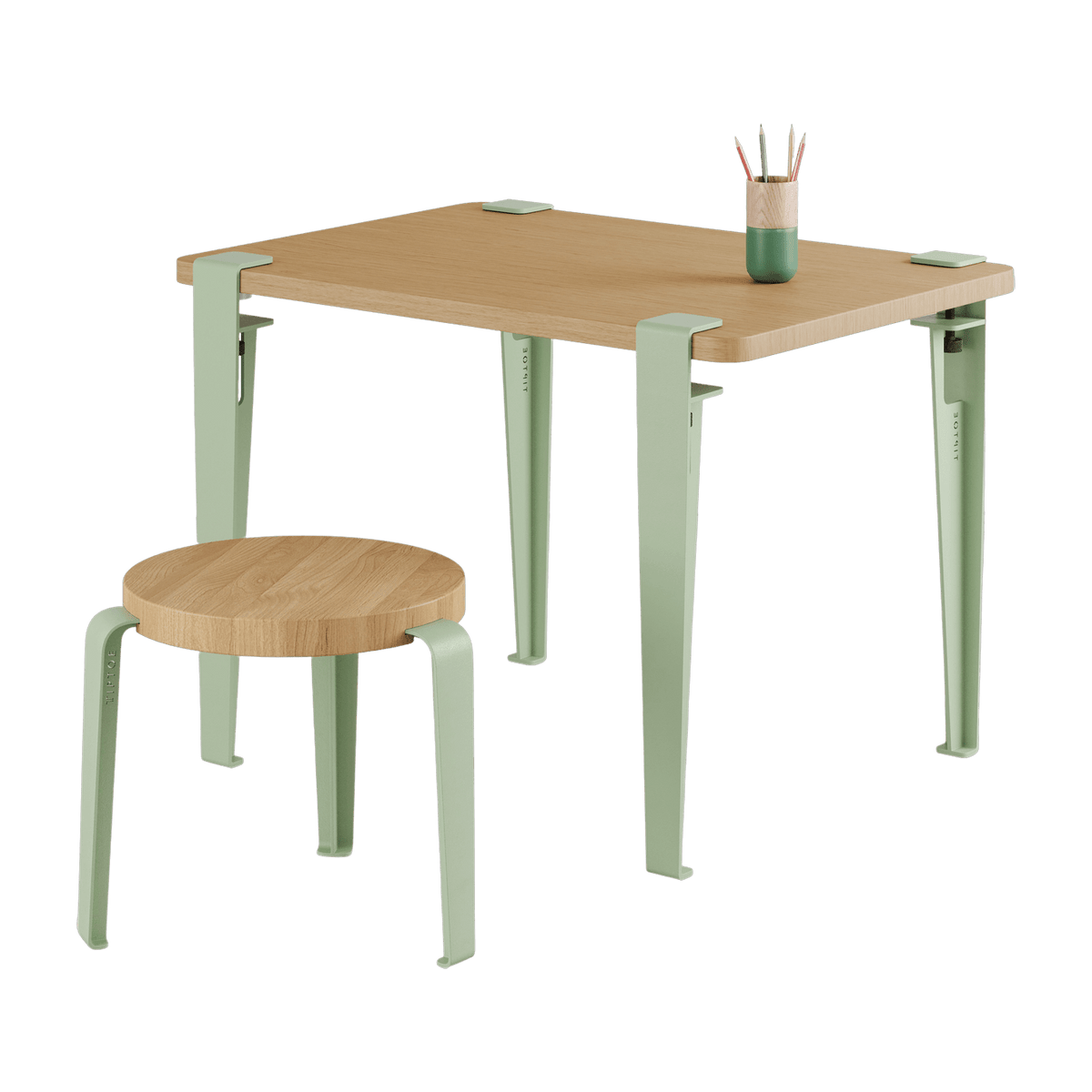 Bureau oak child's chair 70 x 50 cm green Kids and green and oak stool Mini Lou - Tiptoe - The Cool Republic