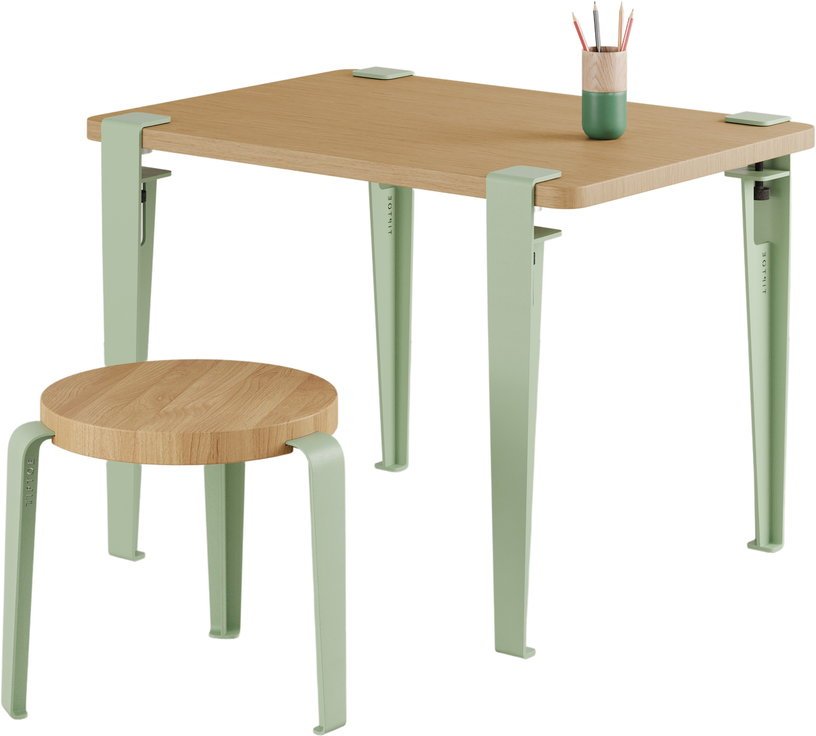 Bureau enfant en chêne 70 x 50 cm vert Kids et tabouret vert et chêne Mini Lou - Tiptoe - The Cool Republic