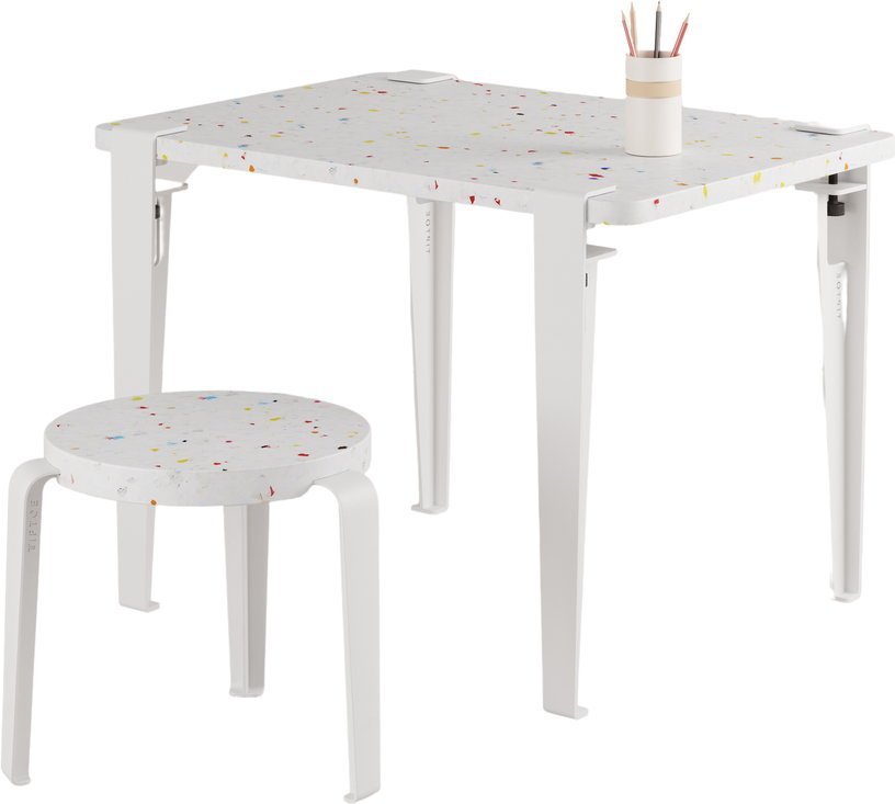Bureau enfant plastique recyclé 70 x 50 cm blanc Tutti Frutti et tabouret blanc Mini Lou - Tiptoe - The Cool Republic
