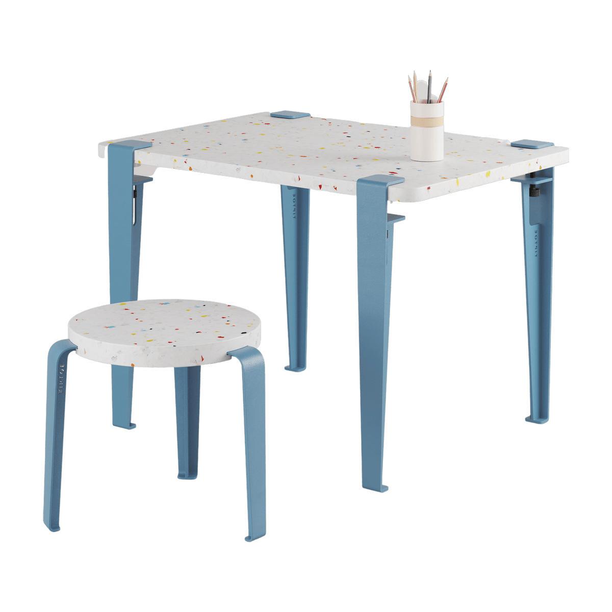 Bureau recycled plastic child 70 x 50 cm blue Tutti Frutti and blue stool Mini Lou - Tiptoe - The Cool Republic