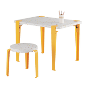Bureau enfant plastique recyclé 70 x 50 cm jaune Tutti Frutti et tabouret jaune Mini Lou - Tiptoe - The Cool Republic