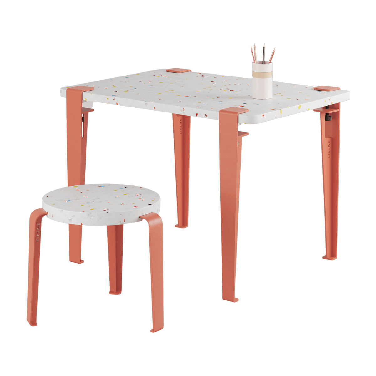 Bureau recycled plastic child 70 x 50 cm pink Tutti Frutti and pink stool Mini Lou - Tiptoe - The Cool Republic