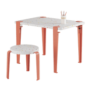 Bureau enfant plastique recyclé 70 x 50 cm rose Tutti Frutti et tabouret rose Mini Lou - Tiptoe - The Cool Republic