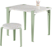 Bureau enfant plastique recyclé 70 x 50 cm vert Tutti Frutti et tabouret vert Mini Lou - Tiptoe - The Cool Republic
