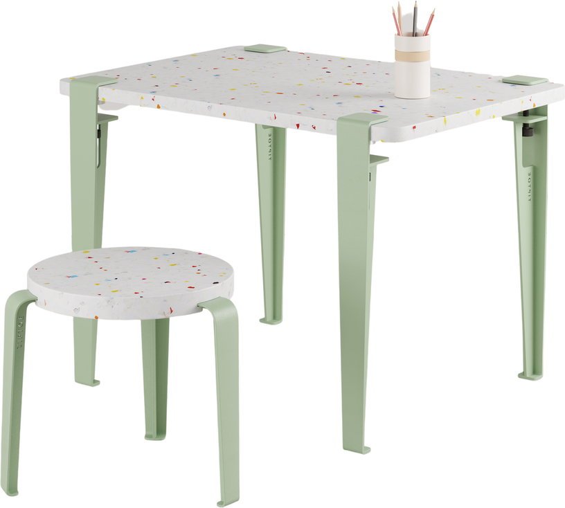 Bureau enfant plastique recyclé 70 x 50 cm vert Tutti Frutti et tabouret vert Mini Lou - Tiptoe - The Cool Republic
