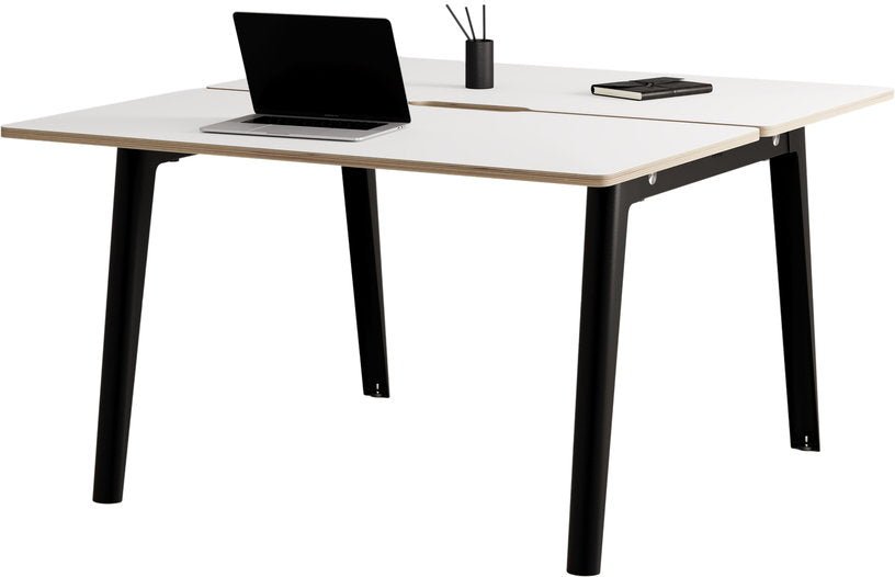 Bureau open - space en stratifié blanc 130 x 140 cm piètements noirs New Modern - Tiptoe - The Cool Republic
