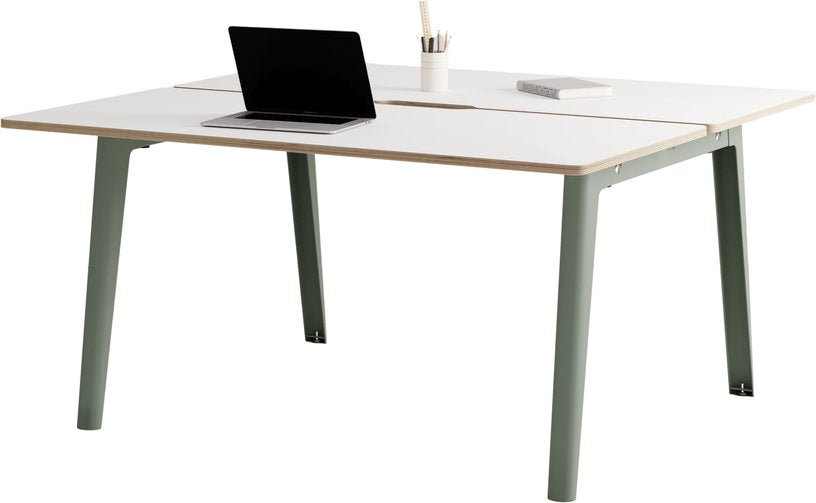 Bureau open - space en stratifié blanc 150 x 140 cm piètements gris eucalyptus New Modern - Tiptoe - The Cool Republic