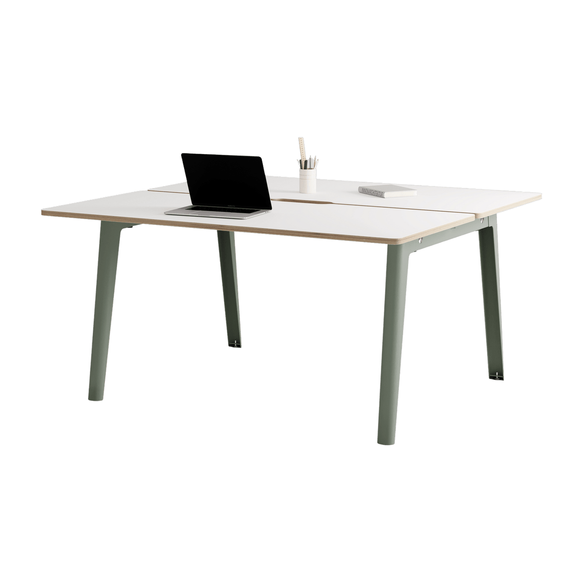Bureau open-space in white laminate 150 x 140 cm eucalyptus grey legs New Modern - Tiptoe - The Cool Republic