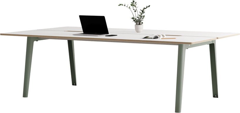 Bureau open - space en stratifié blanc 240 x 140 cm piètements gris eucalyptus New Modern - Tiptoe - The Cool Republic