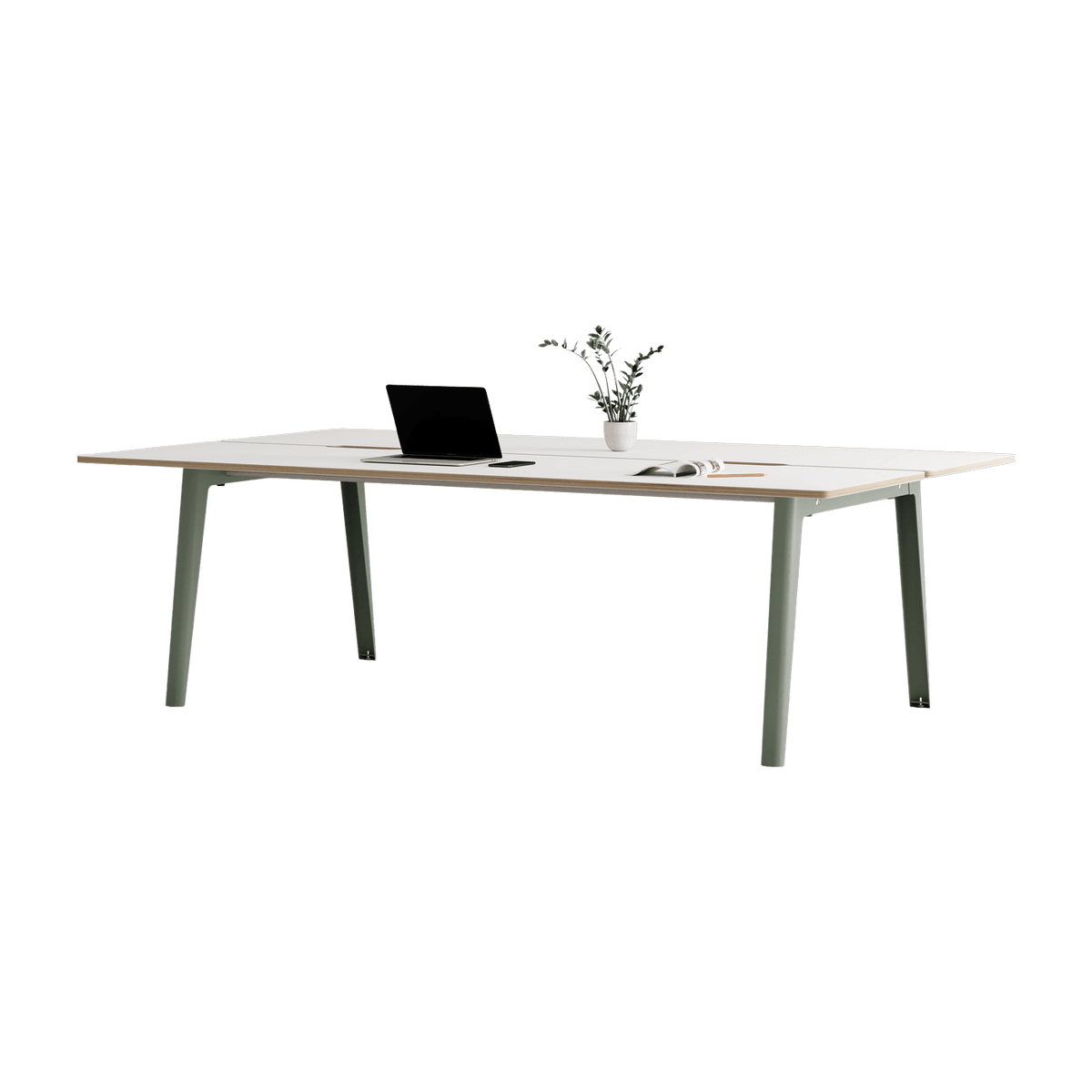 Bureau open-space in white laminate 240 x 140 cm eucalyptus grey legs New Modern - Tiptoe - The Cool Republic