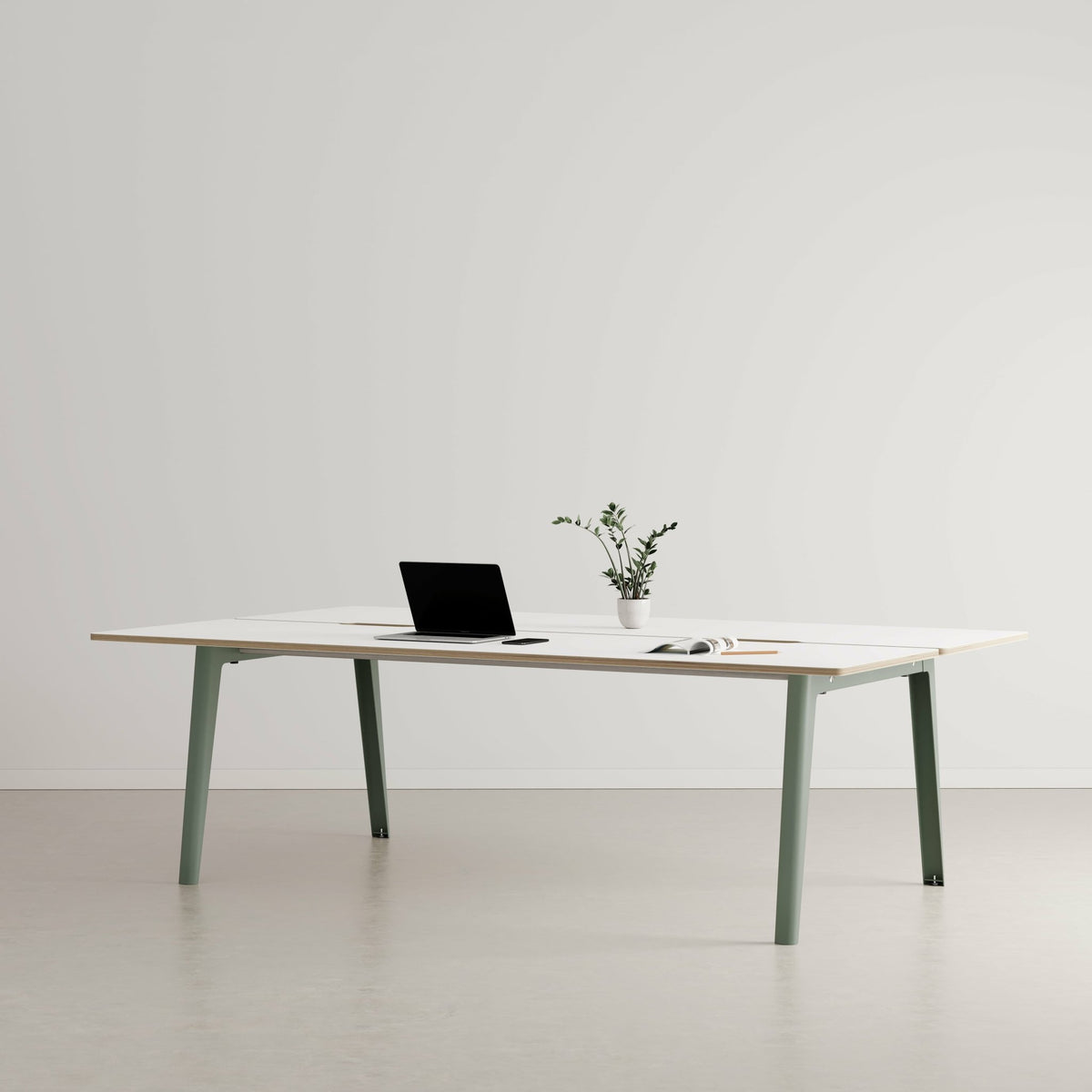 Bureau open-space in white laminate 240 x 140 cm eucalyptus grey legs New Modern - Tiptoe - The Cool Republic