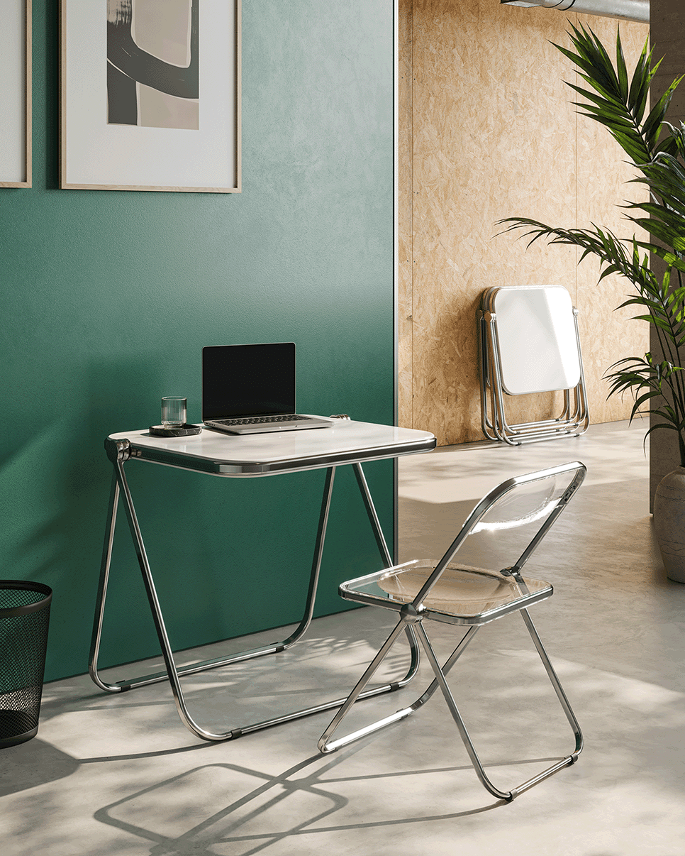 Bureau pliable en acier gris anthracite opaque mat et chrome 83 x 65 x 73 cm Platone - Anonima Castelli - The Cool Republic