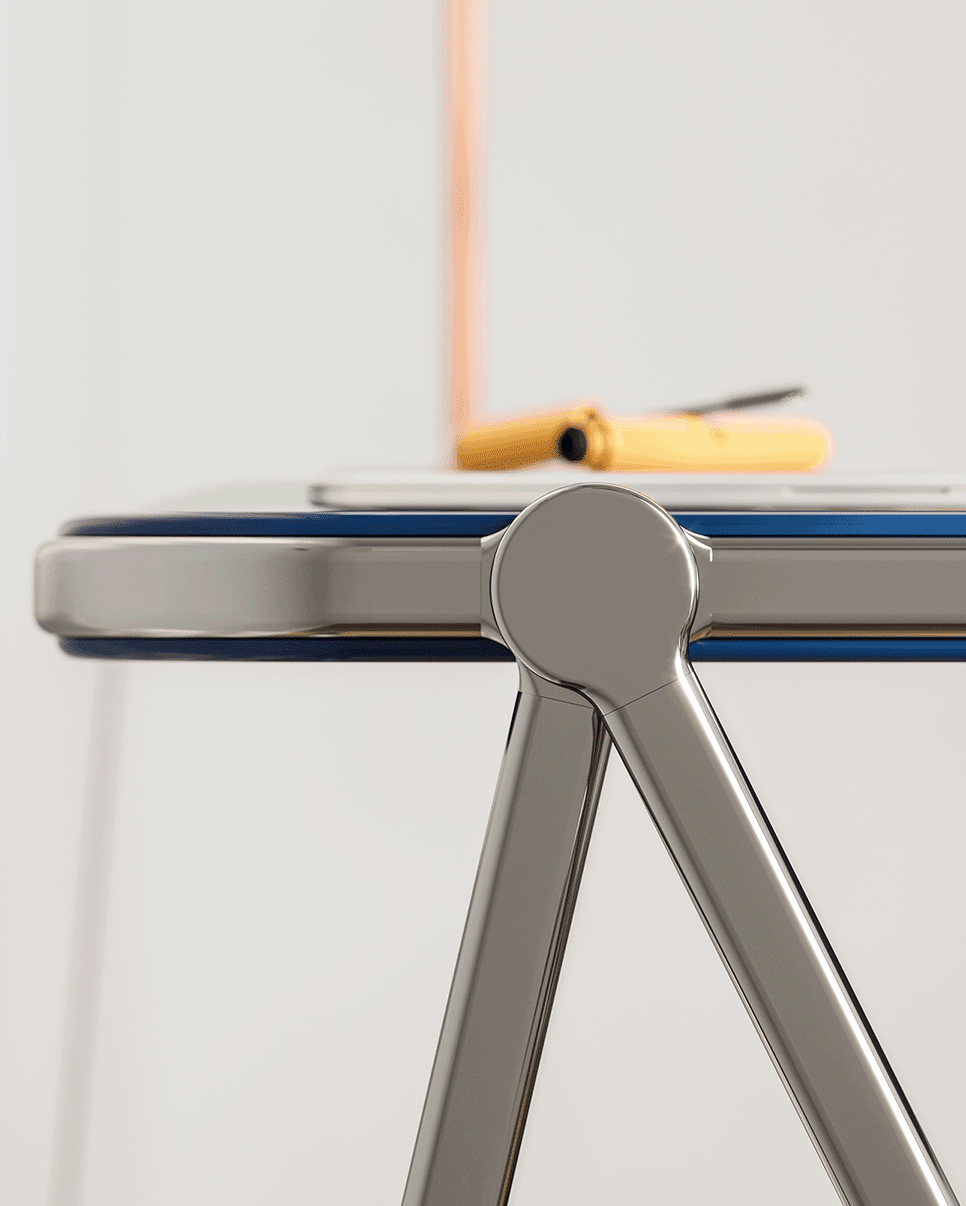 Bureau pliable en acier jaune opaque mat et chrome 83 x 65 x 73 cm Platone - Anonima Castelli - The Cool Republic