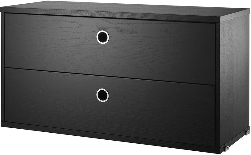 Caisson 2 tiroirs en frêne teinté noir 78 x 30 x 42 cm - String furniture - The Cool Republic