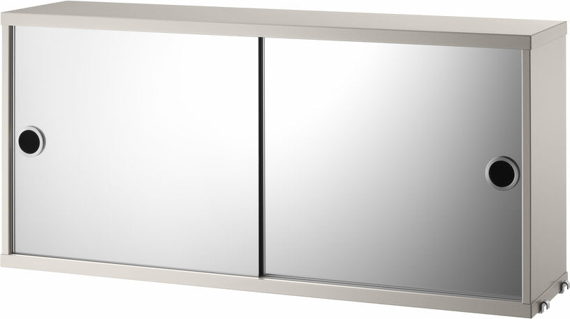 Caisson en MDF beige et deux portes miroirs 78 x 30 x 37 cm - String furniture - The Cool Republic