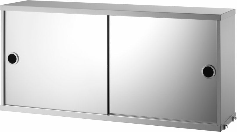 Caisson en MDF gris et deux portes miroirs 78 x 30 x 37 cm - String furniture - The Cool Republic